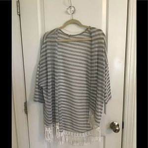 Lovemarks striped open front fringe cardigan